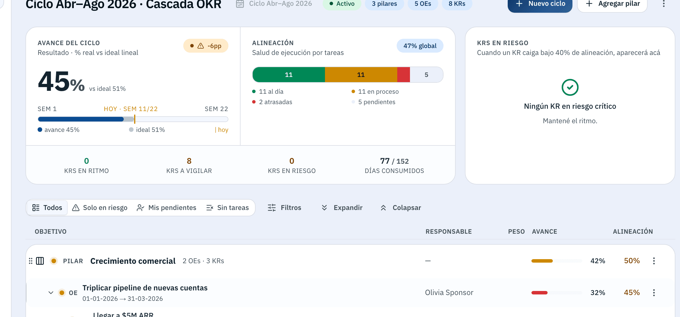 Estrategia que cascada — captura de TEAM Suite